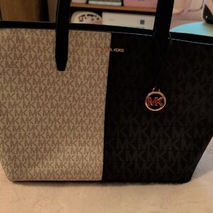 Michael Kors Two-Tone Black and White Signature MK Tote with Charm
